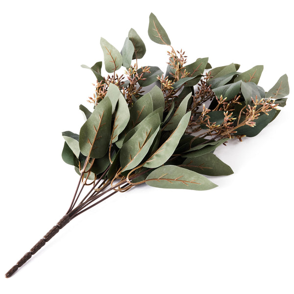 Artificial Seeded Eucalyptus Stems with Green and Brown Seeds | 22” Stem