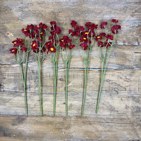 Pompon Daisy Red Flowers - Faux Greenery / Filler