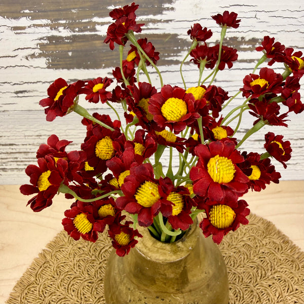 Pompon Daisy Red Flowers - Faux Greenery / Filler