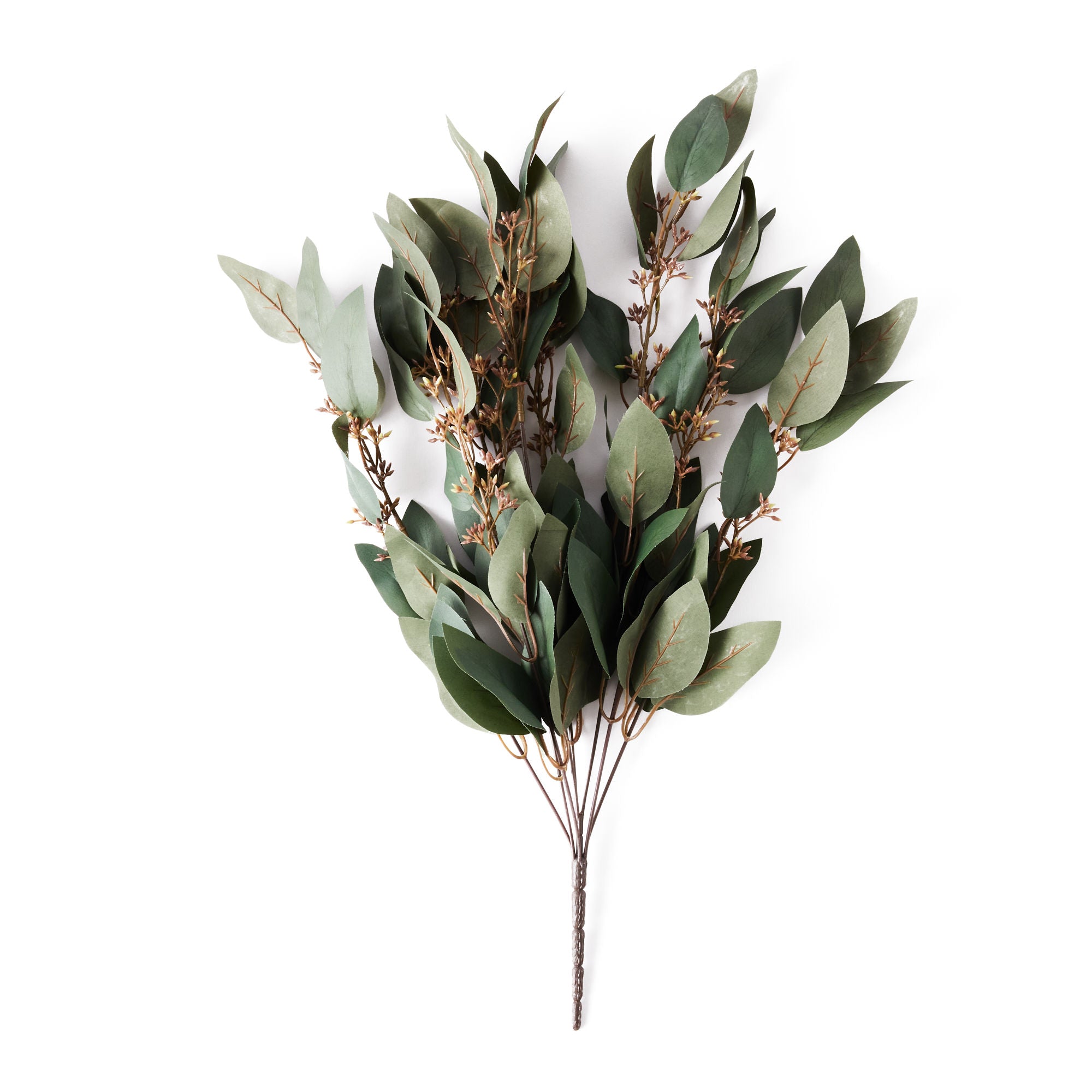 Artificial Seeded Eucalyptus Stems with Green and Brown Seeds | 22” Stem